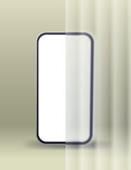 Realistic smartphone behind ribbed glass. Front view mockup vector illustration