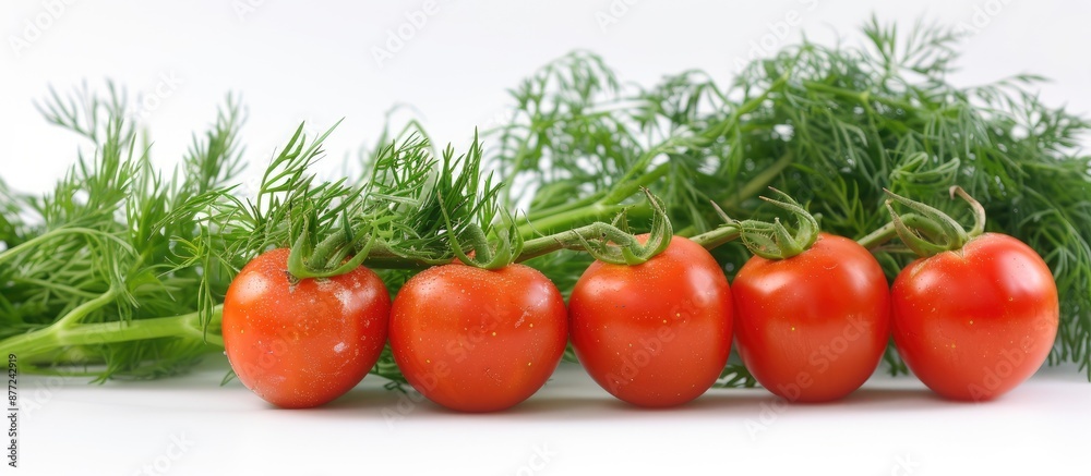 Aufkleber a refreshing display of green dill and ripe red tomatoes set against a pristine white backdrop creat