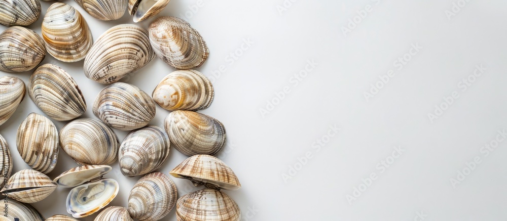Leinwandbilder clams showcased against a blank white backdrop create a tranquil composition with ample copy space i