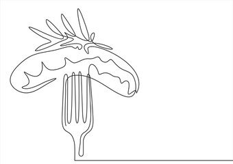 Continuous line drawing of sausage with fork at bbq party vector illustration. Knife hand drawn minimalism style.