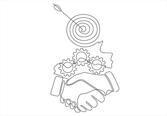 businessman handshake the business gear concept on target.One continuous drawn.	