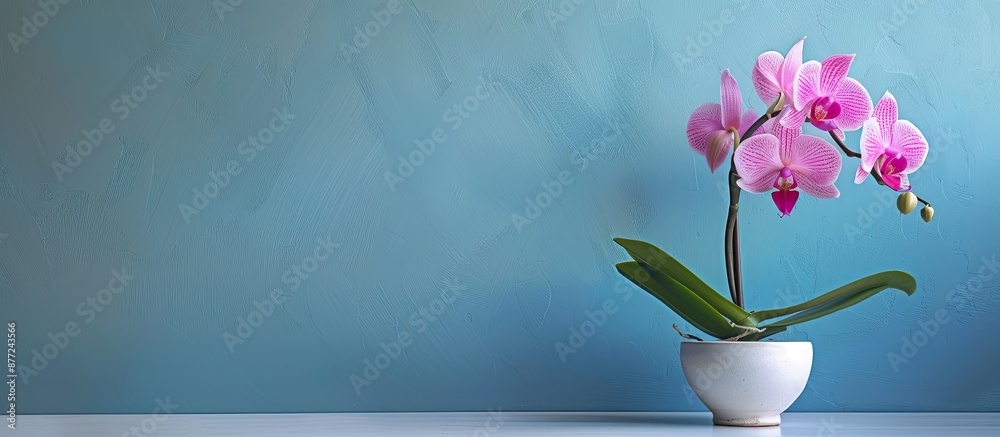 Poster Orchid in a simple pot placed on a table with available copy space image