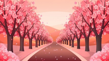 Naklejka premium Cherry blossom festival, trees in bloom, flat design illustration