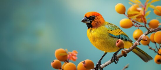 Exotic bird Ruppell s weaver on a vibrant copy space image