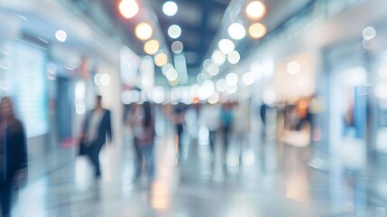 Blurred Bokeh Background of Exhibition Hall - Modern White Interior, Business Trade Show Abstract