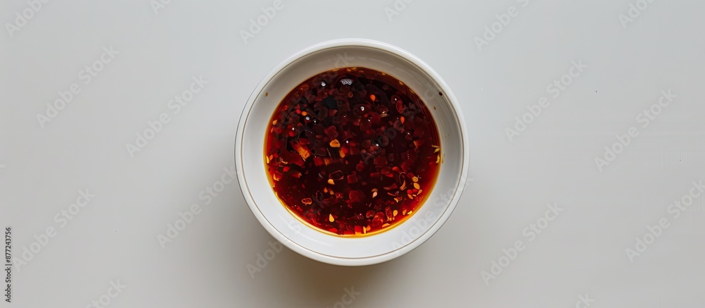 Fototapete top down view of sukiyaki sauce in a white cup with a clear background for additional visual element