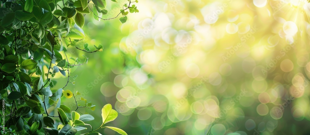 Aufkleber Blurry background formed by lush greenery under sunlight in a bokeh effect offering a copy space image
