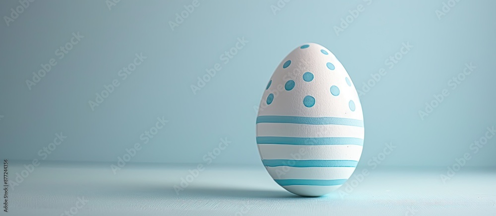 Poster minimalistic happy easter greeting card featuring a white hen s egg adorned with blue stripes polka 
