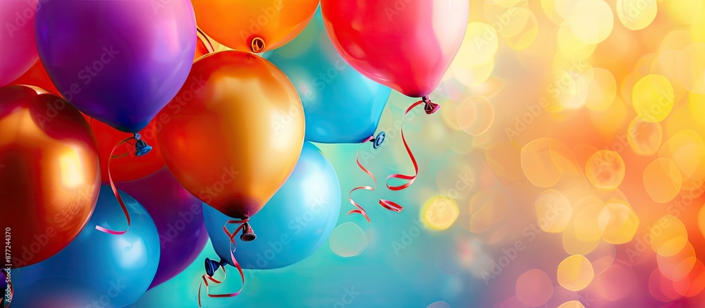 Poster A vibrant background adorned with numerous balloons creating an appealing composition with ample copy space image
