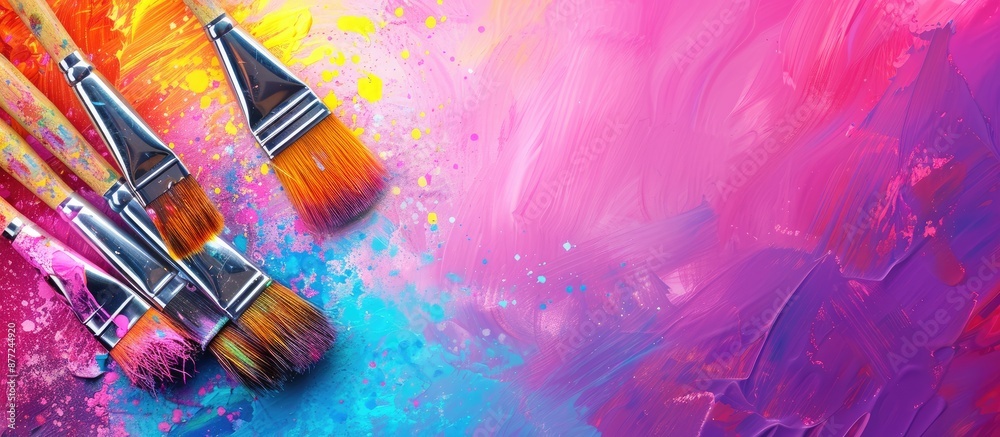 Poster colorful paintbrushes on a bright background with a copy space image available
