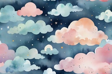 Ethereal and Colorful Abstract Background with Clouds, Stars, and Pastel Hues for Art Projects