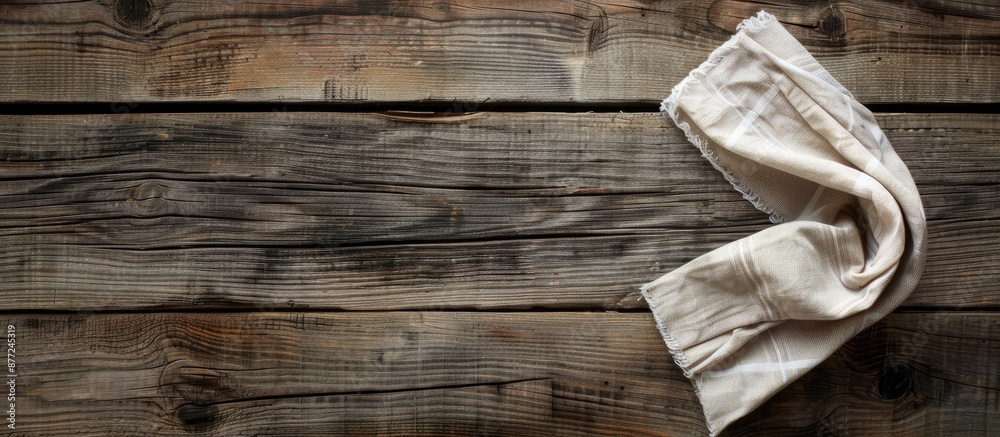 Poster wooden background with a napkin providing copy space image