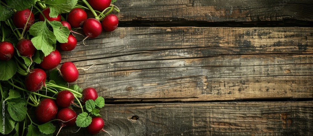 Poster horse radish arranged on a rustic wooden table with copy space image