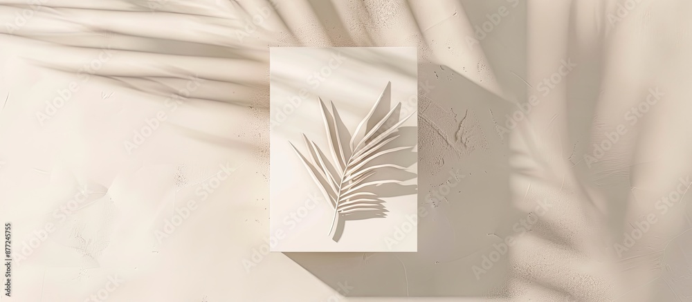 Poster Minimalist top view mockup featuring a white invitation discount card or business card with a leaf design ideal for showcasing with ample copy space image