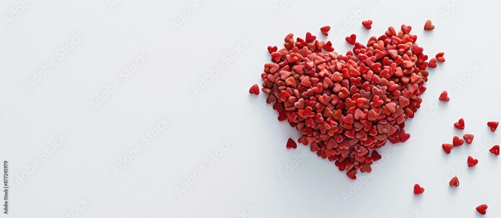 Aufkleber heart shape made of mini heart candies on a white backdrop symbolizing love and ideal for a love the