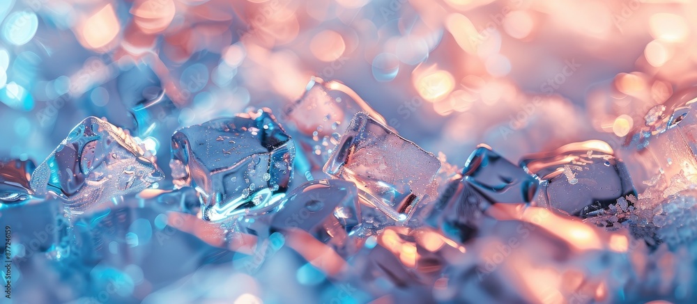 Aufkleber Selective focus on numerous transparent ice cubes on a bright backdrop with room for text within the copy space image