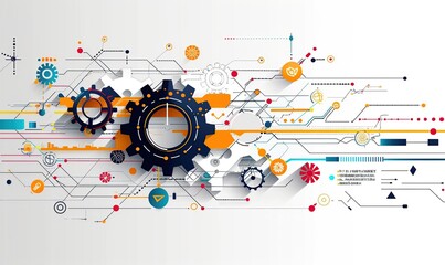 Fototapeta premium Abstract Technology Background with Gears and Circuitry