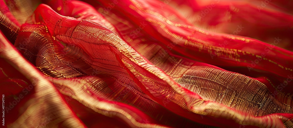 Poster abstract background of red and gold fabric texture on woman s clothing in a close up shot with selec