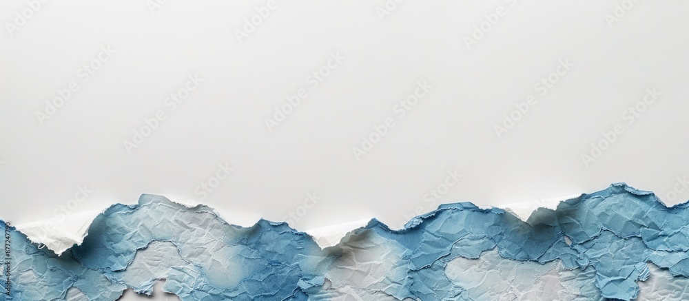Poster white and blue rice paper with torn edges on white background with copy space image