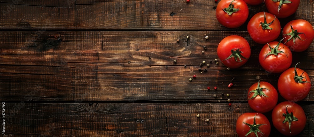 Aufkleber Rustic style tomatoes on a wooden backdrop in a flat lay food background with copy space image