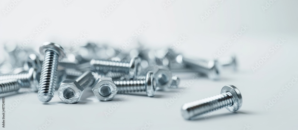 Poster A cluster of screws set against a white backdrop with depth of field effect offering space for additional content or imagery