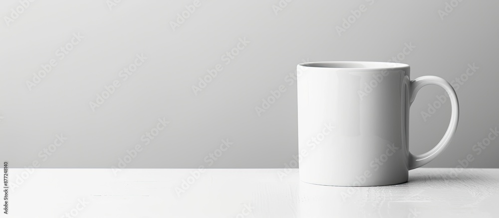 Fototapete White mug set on a white surface with a plain background to allow for text or graphics on a copy space image