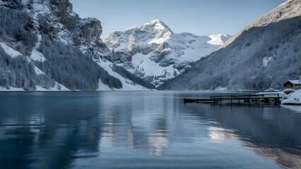 Obraz premium A Tranquil Haven Snow Capped Peaks and Serene Alpine Lake