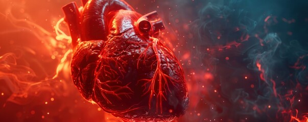 A fiery heart engulfed in flames, a powerful and dramatic image.