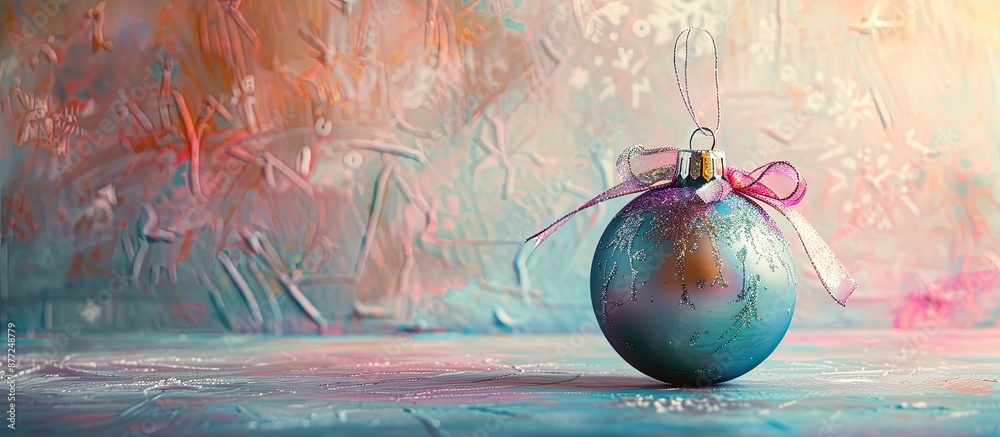 Poster A festive Christmas ornament featuring a ribbon bow on a colorful background providing room for additional elements in the image