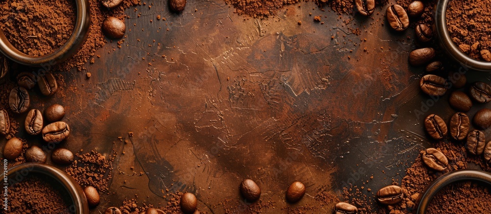 Poster coffee themed background featuring a variety of coffee products like beans ground coffee instant cof