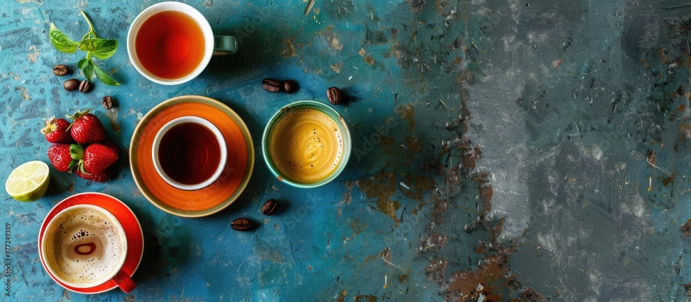 Aufkleber explore the concept of coffee and tea in cafes with fresh cups and lifestyle images with a focus on 