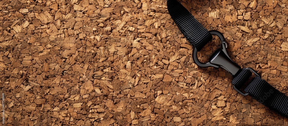 Poster Lanyard with copy space image draped on textured cork surface