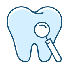 Tooth check line icon vector isolated. Symbol of tooth and magnifier. Concept of oral health and dentistry.