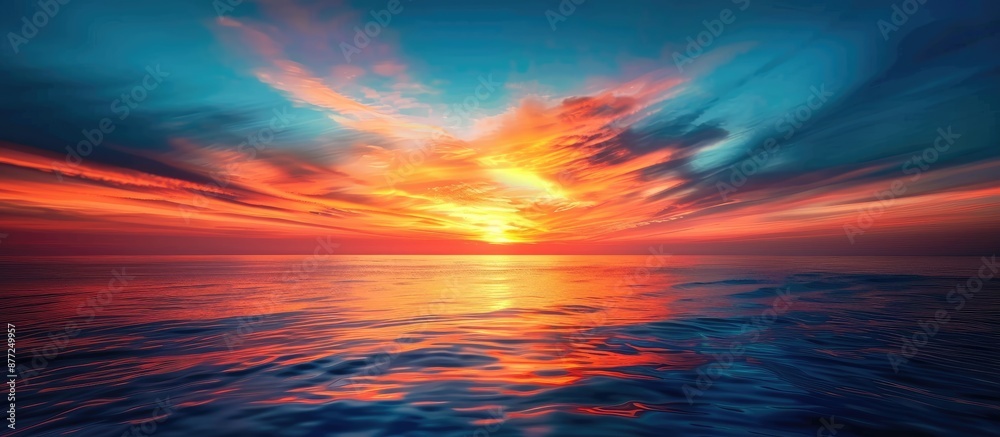 Poster a stunning blue and orange sky at sea is captured as a background for design with abundant copy spac