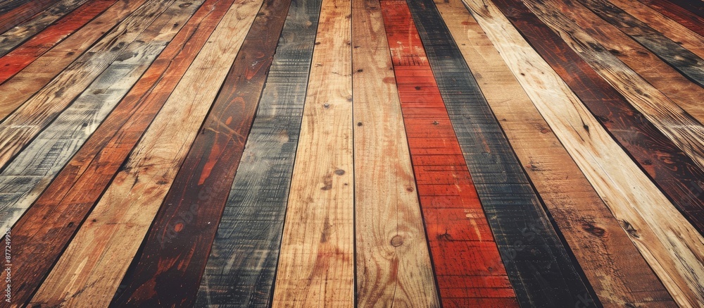 Poster Top view background with a retro wood texture featuring stripes for design projects Includes copy space image Easy to use for high quality work