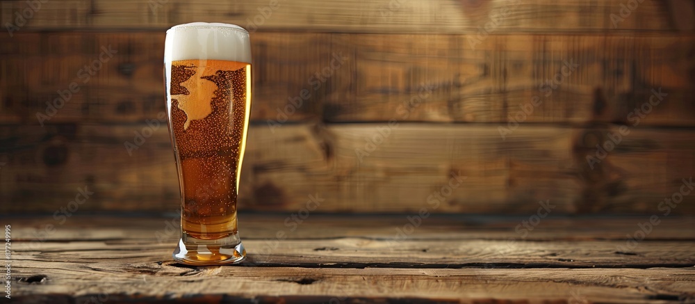 Poster a clear beer glass on a wooden surface with space for text and a copy space image