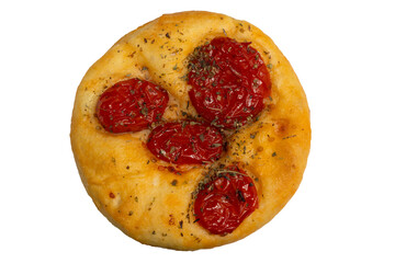 focaccia with cherry tomatoes, an Italian specialty, isolated, transparent background, png