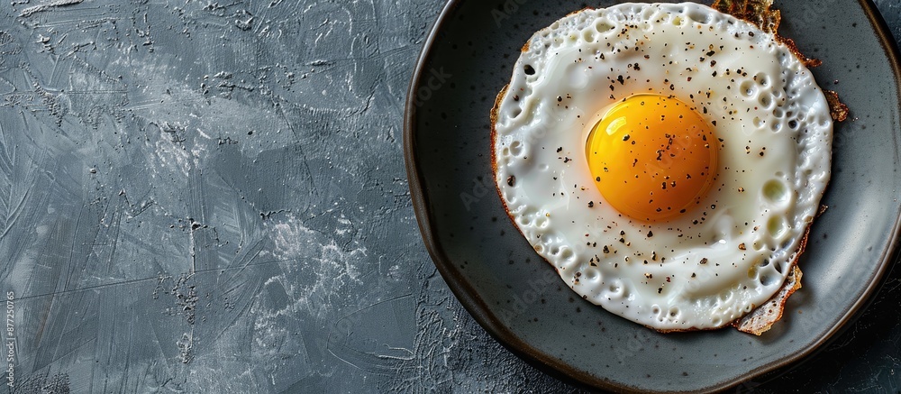 Poster Close up overhead view of fried eggs on a cooking platter with copy space image