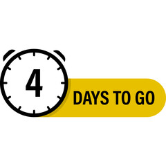 4 Days To Go Banner Icon. Promo Label. Alarm Clock. Vector Flat Style