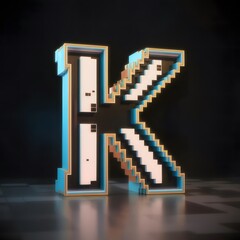 3D view of the letter K with a pixelated design image Generated using Ai.