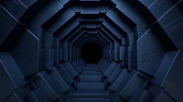 Hexagonal Dark Blue Navy Background Texture with Radial Center Space - 3D Illustration