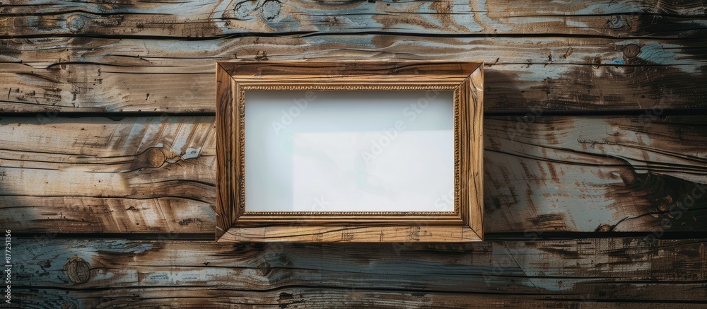 Aufkleber A photo frame mockup displayed on a rustic wooden table with plenty of room for additional graphics or text commonly known as copy space image