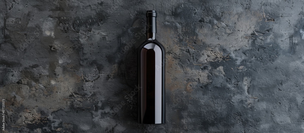 Poster mockup of a wine bottle on a dark grey concrete background featuring copy space image for your desig