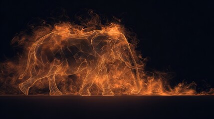Fototapeta premium An elephant perched atop an orange-blazing platform against a black backdrop