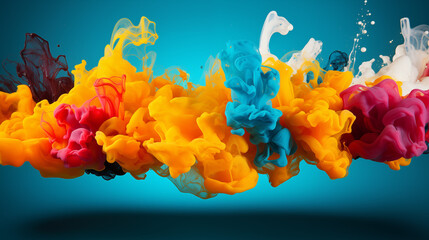 Fototapeta premium Multicolored Fluid Ink Run on Yellow Background, Abstract Image, Texture, Pattern Background, Wall Paper, Background Plan, Layer and Fabric of Cell Phone, Smartphone, Computer, Laptop, 9:16 and 16:9 F