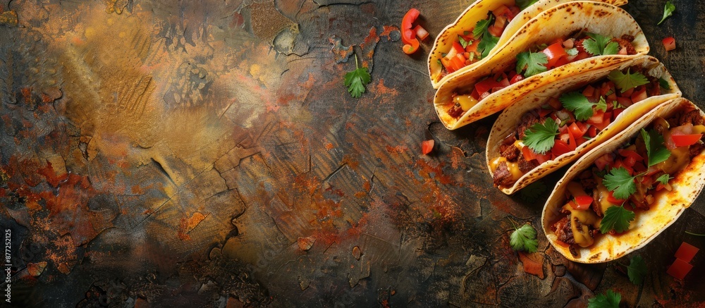 Aufkleber An appealing arrangement of delicious tacos on a textured table with copy space image
