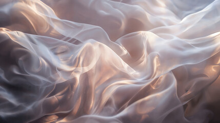Obraz premium A beautifully captured image of softly flowing, semi-transparent fabric with warm, gentle lighting showcasing the smooth, delicate textures and ethereal quality of the material.