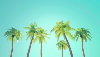 Obraz premium Tropical Vibes - Vibrant Flat Design Animation of Front View Bright Palm Trees in Coastal Theme