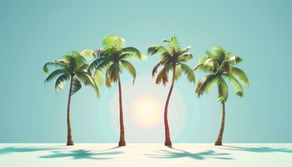 Obraz premium Tropical Paradise - Bright Palm Trees Flat Design Animation for Coastal Theme