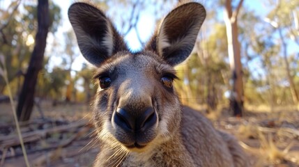 Fototapeta premium Wallaby Kangaroo in Outback Camera Stare